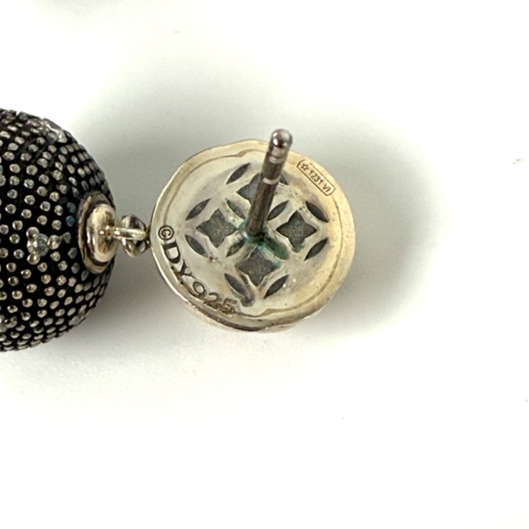 David Yurman Midnight Melange Starlight Ball Drop Diamond Silver Earrings - Picture 7 of 9